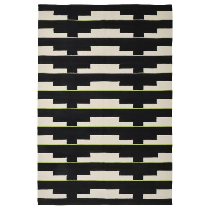 IKEA STOCKHOLM 2025 Rug, flatwoven, black/white/light green handwoven, 170x240 cm (5 ' 7 "x7 ' 10 ")