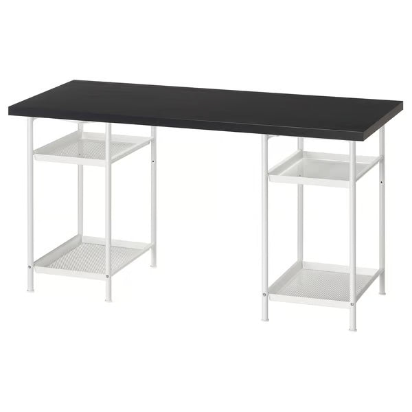 IKEA LAGKAPTEN / SPÄND Desk, black-brown/white, 140x60 cm (55 1/8x23 5/8 ")