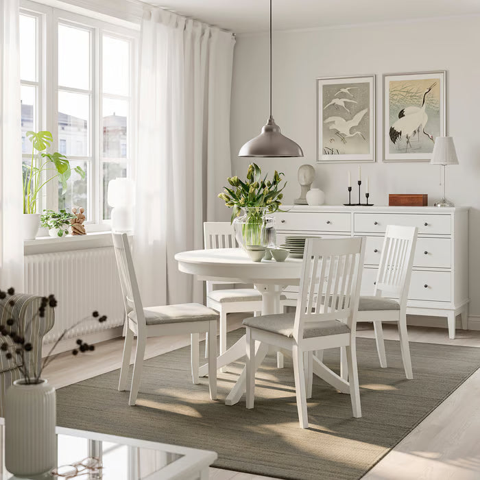 IKEA ROSENTORP / Näsinge Table and 4 chairs, white/Tibbleby beige-grey white, 110/155 cm (43 1/4/61 ")