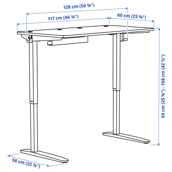 IKEA RELATERA Desk sit/stand, white, 117x60 cm (46 1/8x23 5/8 ")