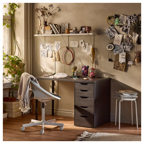 IKRA LAGKAPTEN / ALEX Desk, black-brown, 140x60 cm (55 1/8x23 5/8 ")