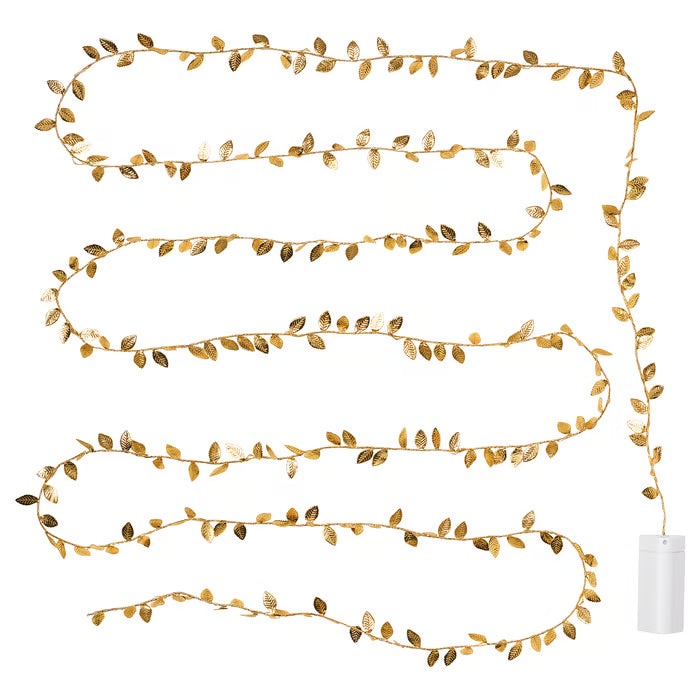 IKEA STRALA LED lighting chain with 40 lights, battery-operated leaf/gold-colour