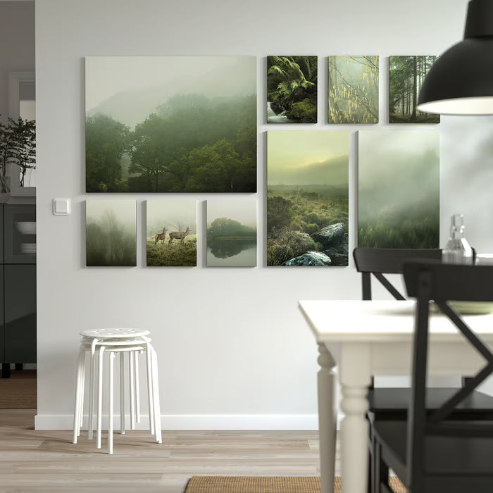 IKEA PJÄTTERYD Picture, set of 9, Mist in the forest, 179x112 cm (70 ½x44 ")