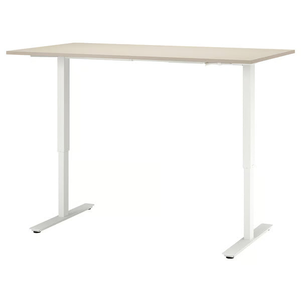 IKEA TROTTEN Desk sit/stand, beige/white, 160x80 cm (63x31 1/2 ")