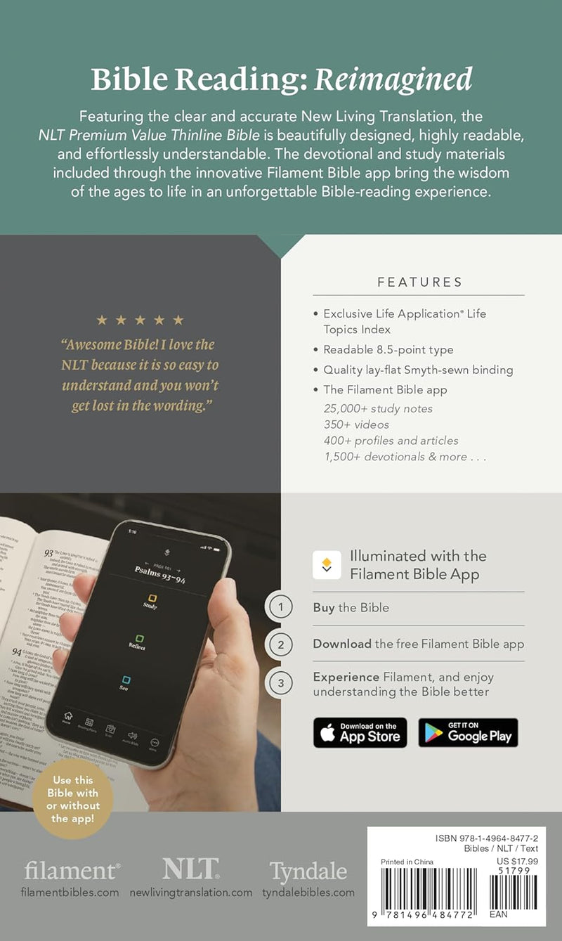 Holy Bible: New Living Translation, Trinity Cross Black, LeatherLike, Premium Value Thinline, Filament-Enabled Edition by Tyndale