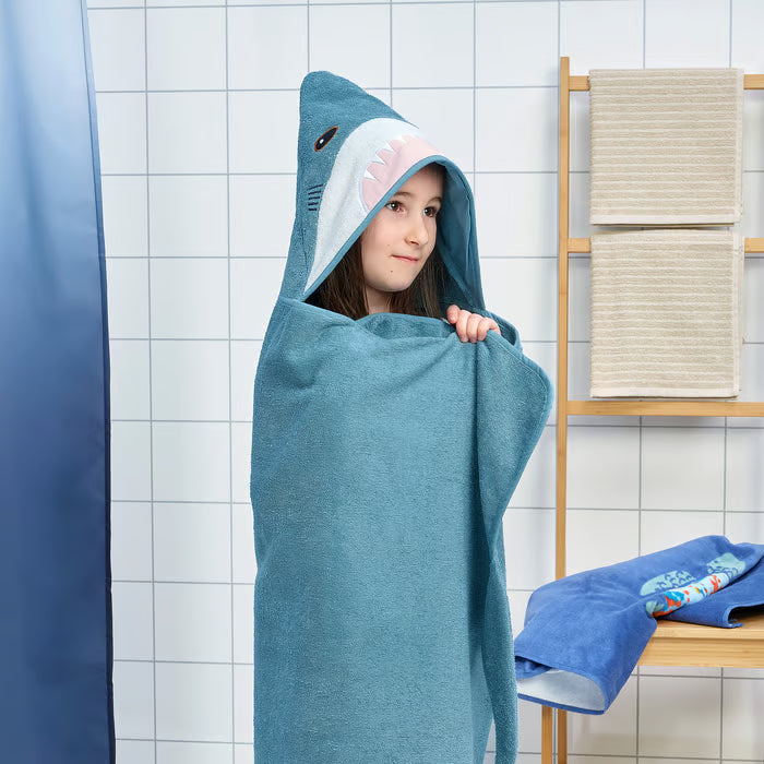 IKEA BLAVINGAD Towel with hood, shark-shaped/blue-grey, 70x140 cm (28x55 ")