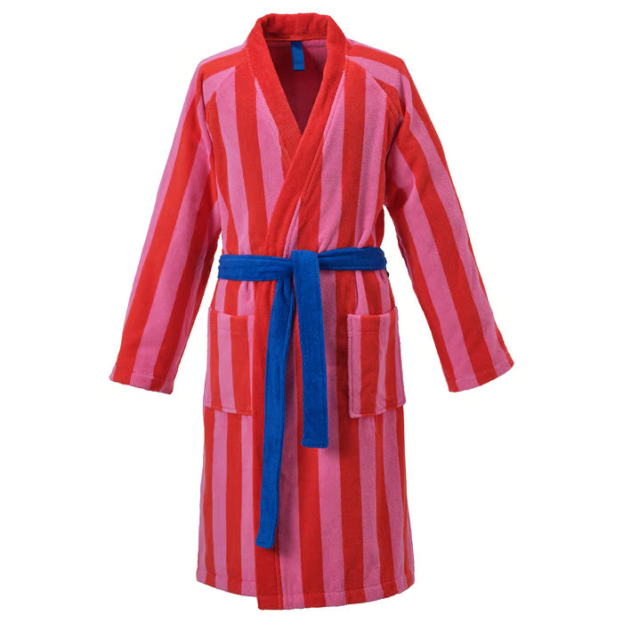 IKEA SKOGSSALLAT Bath robe, red-pink/striped, L/XL