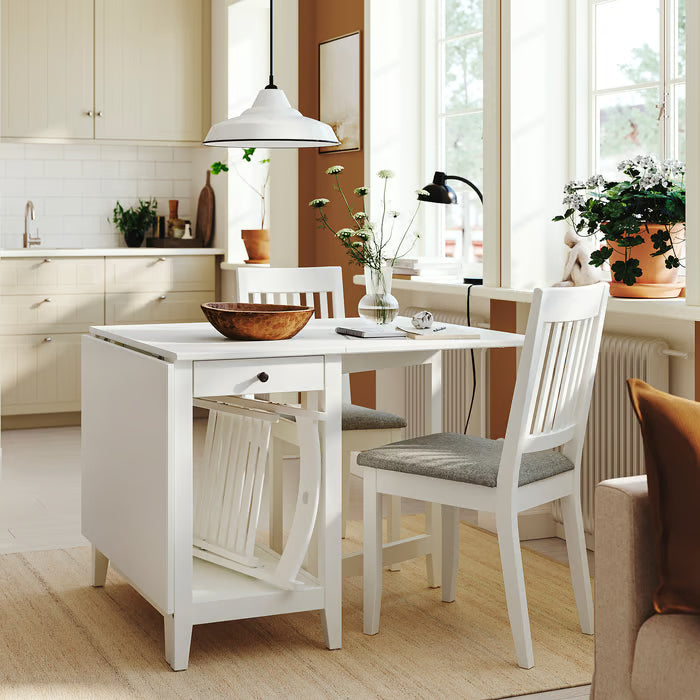 IKEA Näsinge Gateleg table with storage, white, 48/104/159x85 cm (18 7/8/41/62 5/8x33 1/2 ")