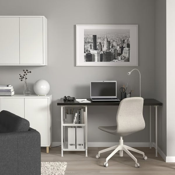 IKEA LAGKAPTEN / SPÄND Desk, black-brown/white, 140x60 cm (55 1/8x23 5/8 ")