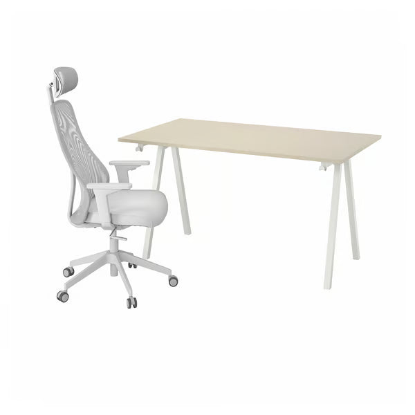 IKEA TROTTEN / MATCHSPEL Desk and chair, beige/white light grey
