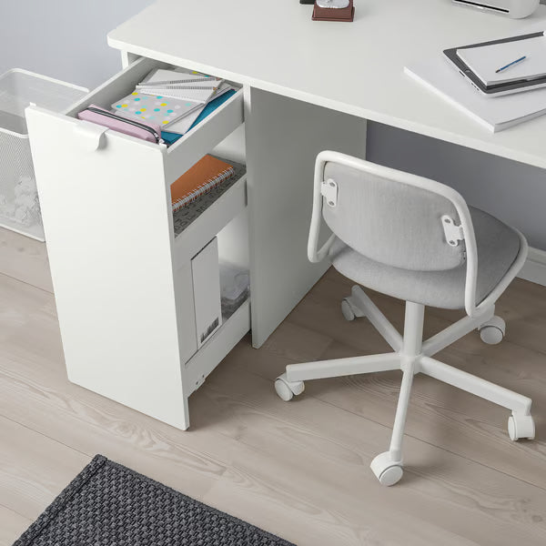 IKEA LARANDE Desk with pull-out storage unit, white, 120x58 cm (47 1/4x22 7/8 ")