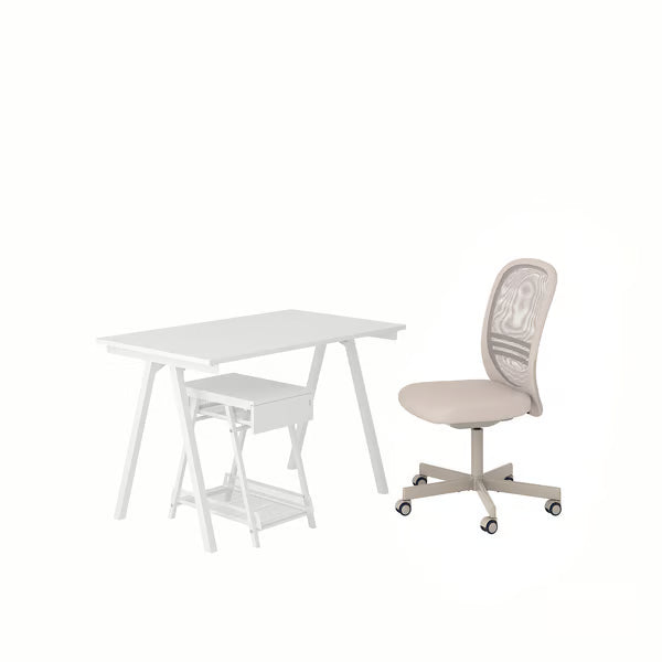 IKEA TROTTEN / FLINTAN Desk and storage combination, and swivel chair white/beige