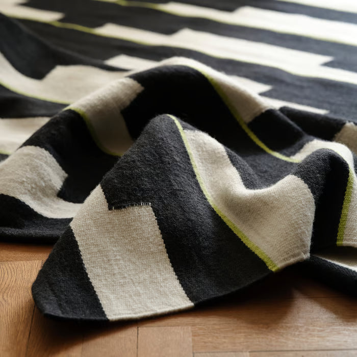 IKEA STOCKHOLM 2025 Rug, flatwoven, black/white/light green handwoven, 170x240 cm (5 ' 7 "x7 ' 10 ")