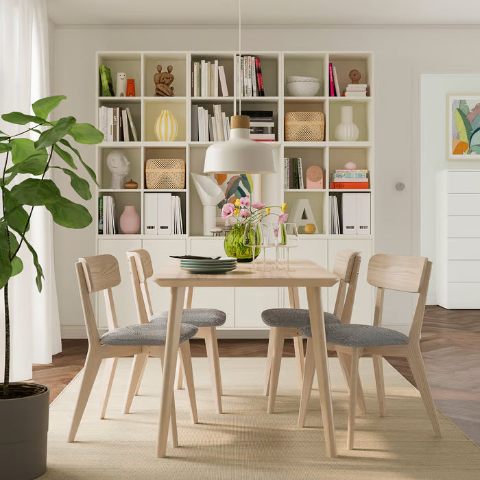IKEA LISABO / LISABO Table and 4 chairs, ash/Tallmyra white/black, 140x78 cm (55 1/8x30 3/4 ")