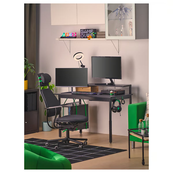 IKEA UTVISNING Gaming desk with shelf, black, 120x60 cm (47 1/4x23 5/8 ")