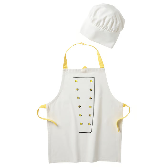 IKEA TOPPKLOCKA Children’s apron with chef’s hat, white/yellow