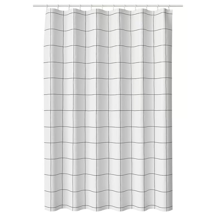 IKEA JAMTSTARR Shower curtain, white/check, 180x200 cm (71x79 ")