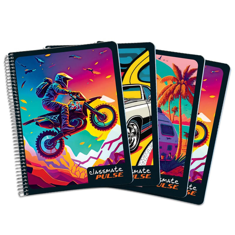 Classmate Pulse Single Subject Spiral Notebook | Unruled, 200 Pages, Pack of 4
