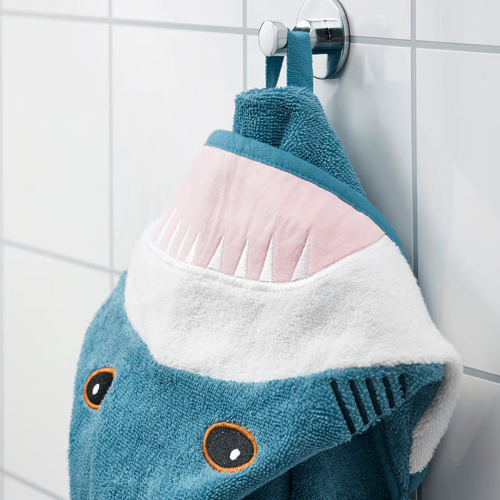 IKEA BLAVINGAD Towel with hood, shark-shaped/blue-grey, 70x140 cm (28x55 ")