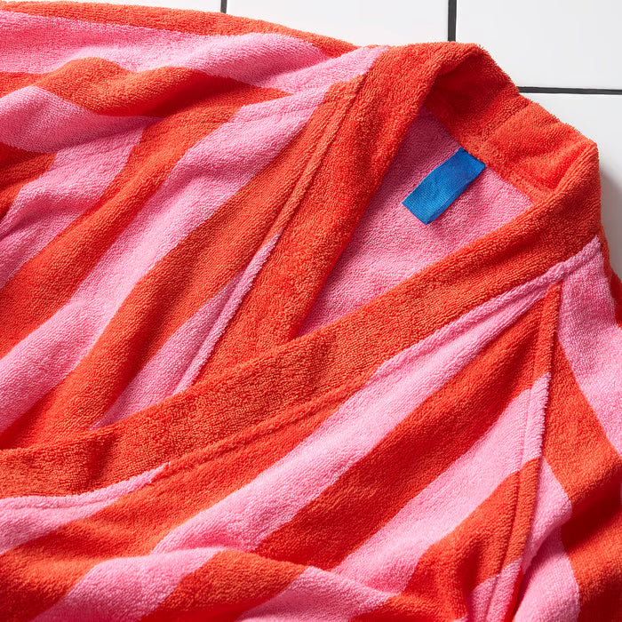 IKEA SKOGSSALLAT Bath robe, red-pink/striped, L/XL