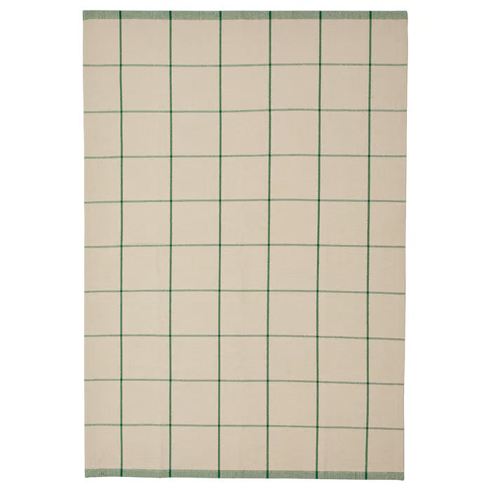 IKEA RIDSTIG Rug, flatwoven, off-white/green, 133x195 cm (4 ' 4 "x6 ' 5 ")