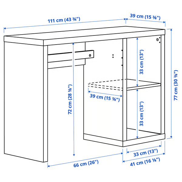 IKEA KALLAX Desk, white, 111x39 cm (43 3/4x15 3/8 ")