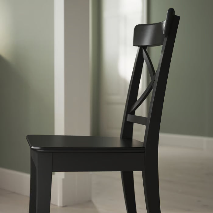 IKEA ROSENTORP / ROSENTORP Table and 6 chairs, black/black, 160/215x110 cm (63/84 5/8x43 1/4 ")