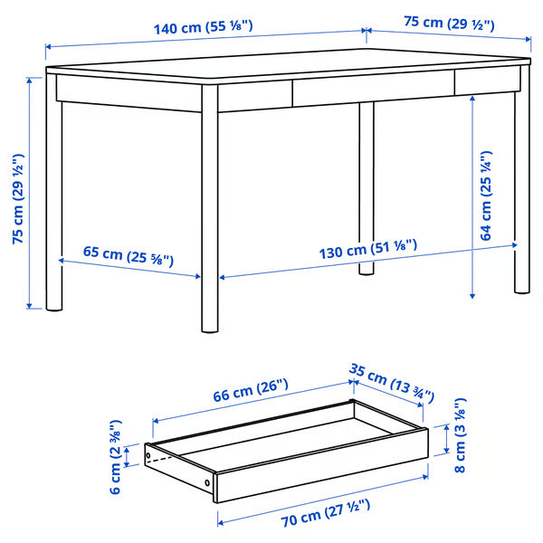 IKEA TONSTAD Desk, off-white, 140x75 cm (55 1/8x29 1/2 ")