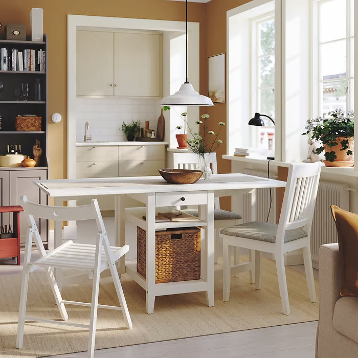 IKEA Näsinge Gateleg table with storage, white, 48/104/159x85 cm (18 7/8/41/62 5/8x33 1/2 ")
