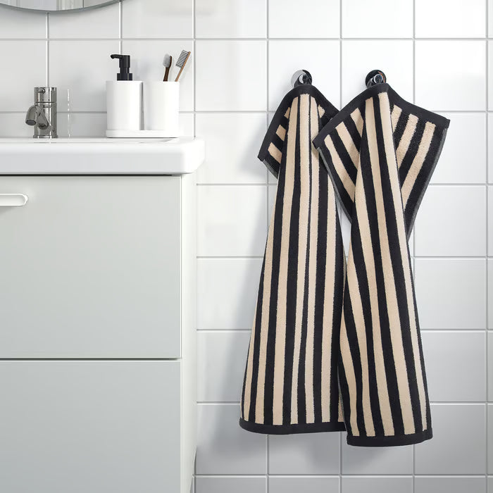 IKEA SLANHOSTMAL Hand towel, black/light beige striped, 40x70 cm (16x28 ")