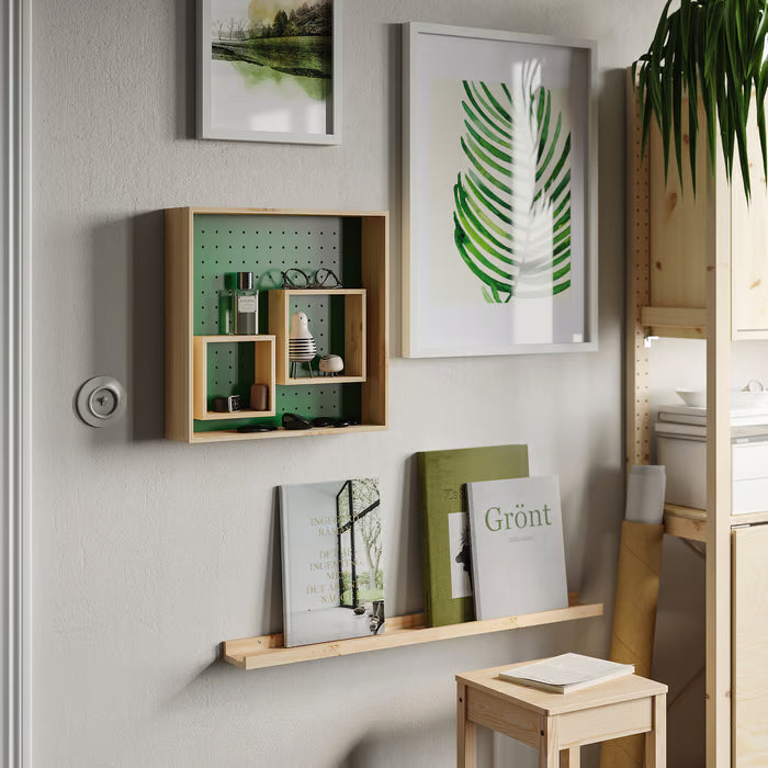 IKEA SKOGSMOSAIK Display shelf, pine/green, 45x45 cm (17 3/4x17 3/4 ")