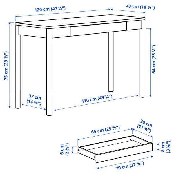 IKEA TONSTAD Desk, off-white, 120x47 cm (47 1/4x18 1/2 ")