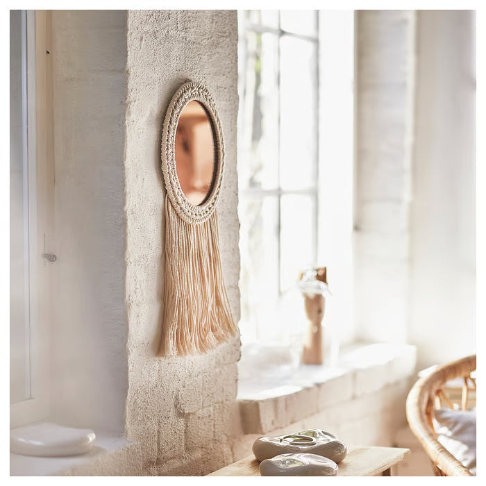 IKEA ENERGISKOG Decorative mirror, with fringes/beige copper-colour, 26x48 cm (10 ¼x19 ")