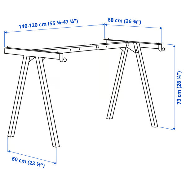 IKEA TROTTEN Underframe for table top, anthracite, 140/160 cm (55 1/8/63 ")