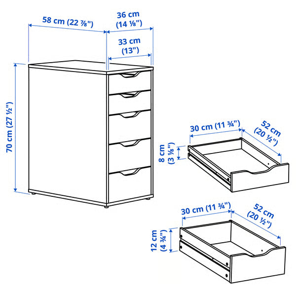 IKEA ALEX Drawer unit, black-blue, 36x70 cm (14 1/8x27 1/2 ")