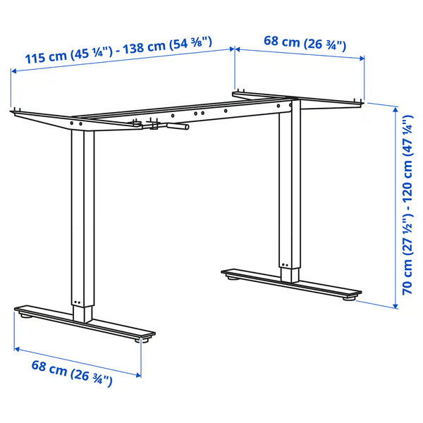 IKEA TROTTEN Underframe sit/stand f table top, white, 120/160 cm (47 1/4/63 ")