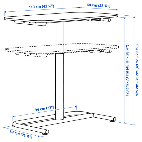 IKEA SEGRARE Desk sit/stand, dark grey, 110x60 cm (43 1/4x23 5/8 ")
