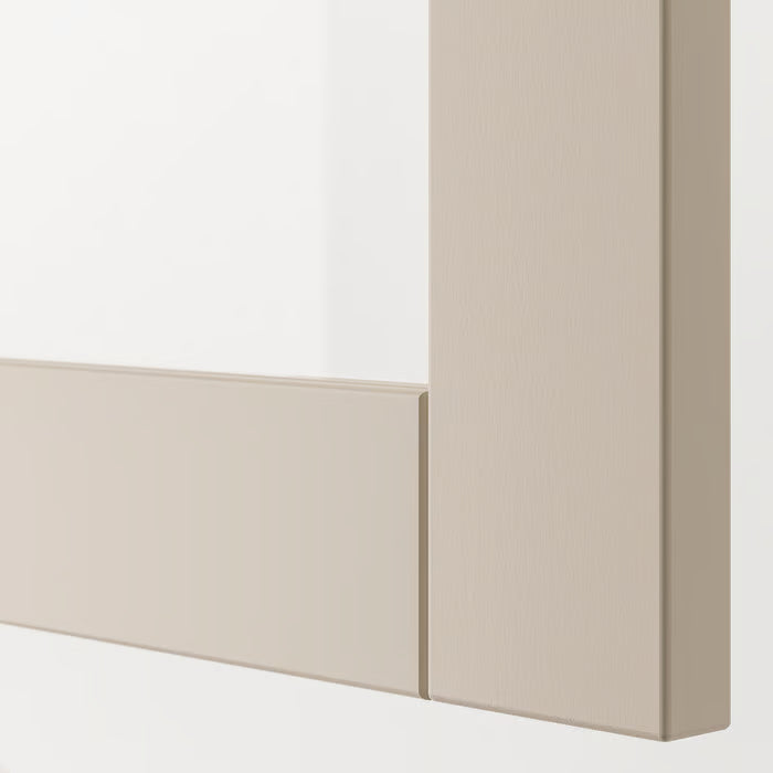 IKEA BESTA Storage combination with doors, white Lappviken/light grey-beige clear glass, 180x42x112 cm (70 7/8x16 1/2x44 1/8 ")