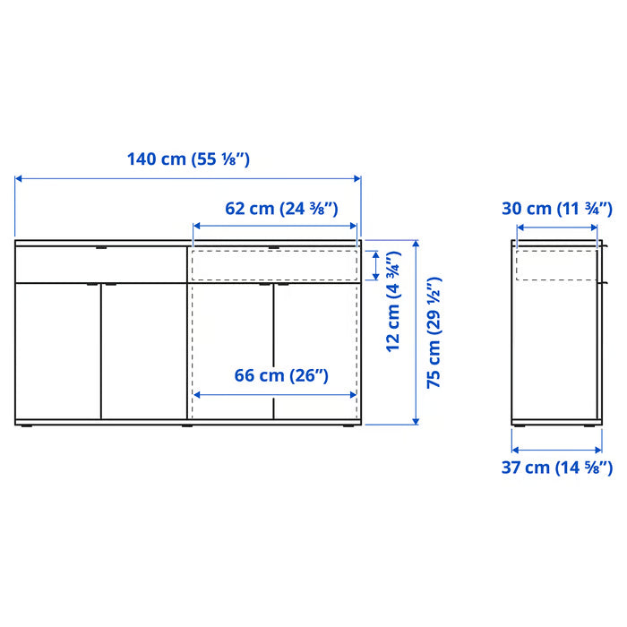 IKEA VIHALS Sideboard, white, 140x37x75 cm (55 1/8x14 5/8x29 1/2 ")