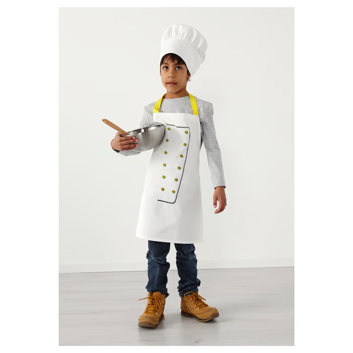 IKEA TOPPKLOCKA Children’s apron with chef’s hat, white/yellow