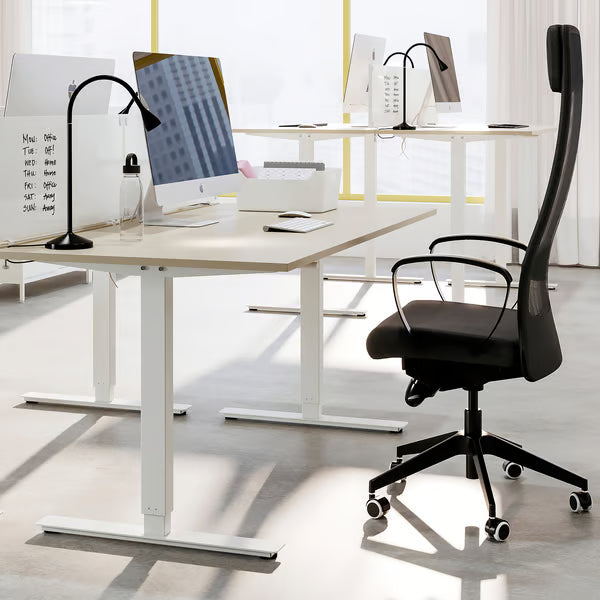 IKEA TROTTEN Desk sit/stand, beige/white, 160x80 cm (63x31 1/2 ")