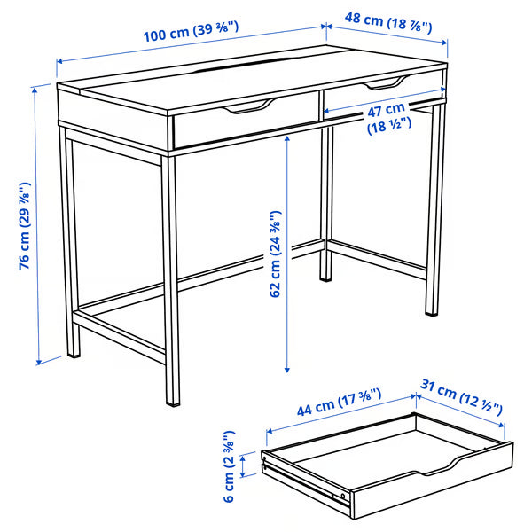 IKEA ALEX Desk, black-brown, 100x48 cm (39 3/8x18 7/8 ")