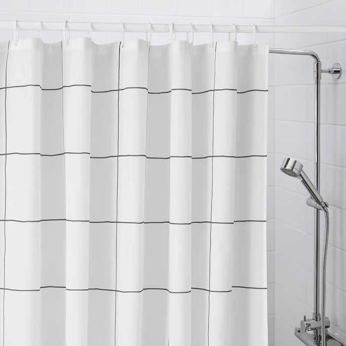 IKEA JAMTSTARR Shower curtain, white/check, 180x200 cm (71x79 ")