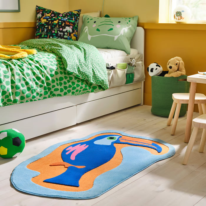IKEA NATTHÄGER Rug, low pile, blue orange/toucan, 83x125 cm (2 ' 9 "x4 ' 1 ")