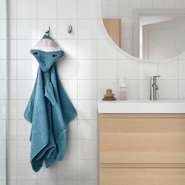 IKEA BLAVINGAD Towel with hood, shark-shaped/blue-grey, 70x140 cm (28x55 ")