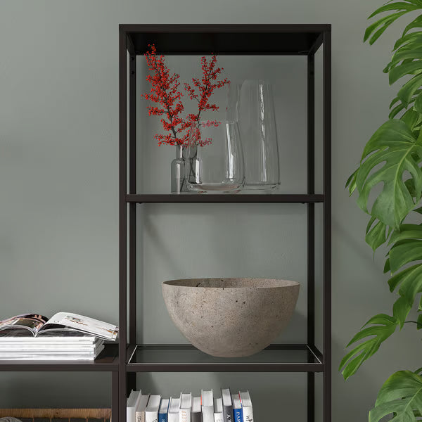 IKEA VITTSJO Shelving unit with laptop table, black-brown/glass, 202x36x175 cm (79 1/2x14 1/8x68 7/8 ")