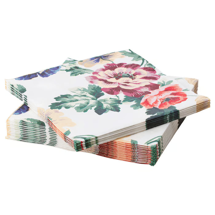 IKEA SMAKSINNE Paper napkin, multicolour/flower, 33x33 cm (13x13 ")