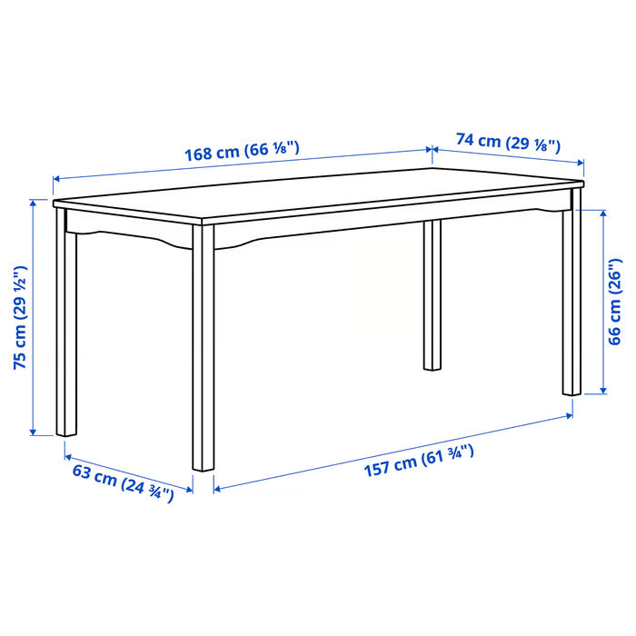 IKEA HAUGA Table, white/birch veneer, 168x74 cm (66 1/8x29 1/8 ")