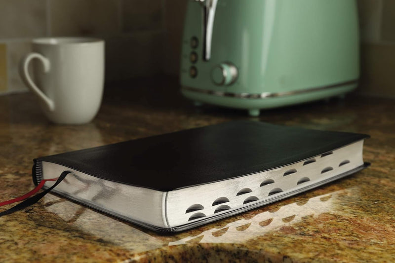 NIV, Thinline Bible, Large Print, Bonded Leather, Black, Indexed, Red Letter Edition by Zondervan