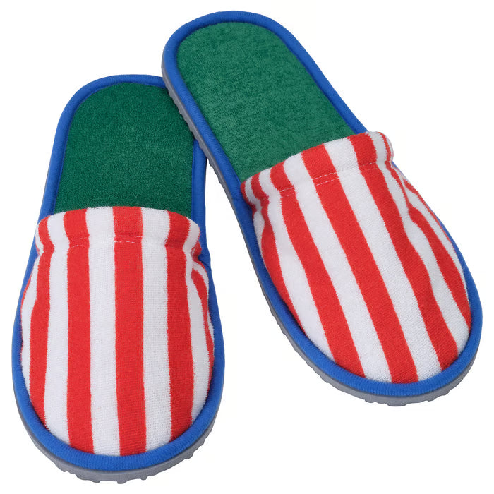 IKEA SKOGSSALLAT Slippers, red/white/striped, L/XL